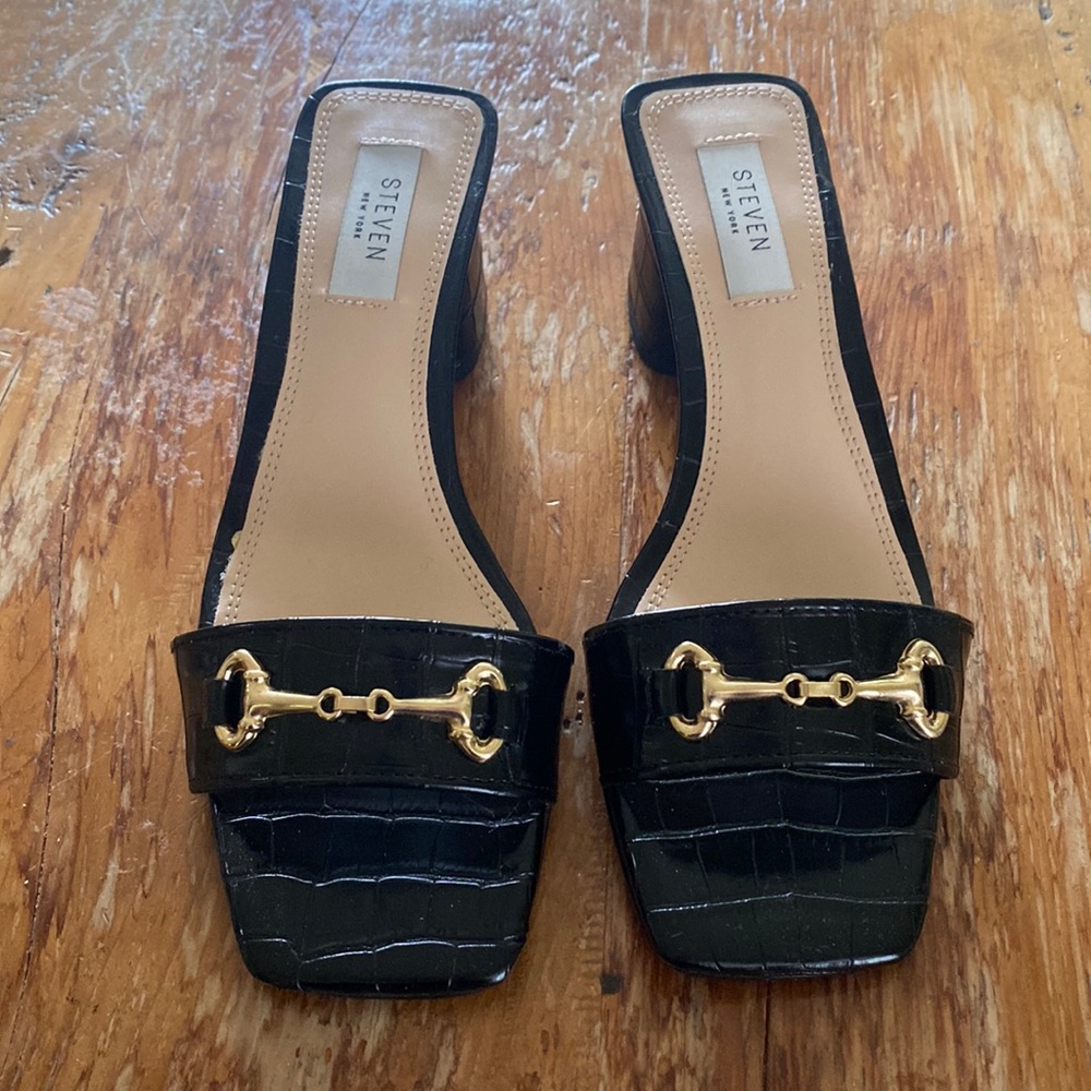 Steven NY single strap croc block heel sandal